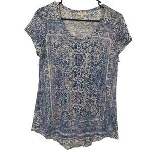 Lucky Brand Womens M Blue & Purple Paisley Top Lightweight Relaxed Fit